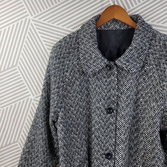 Vintage Reversible Coat size Large Light/Dark Academia Tweed Wool Silk grey - Picture 6 of 8